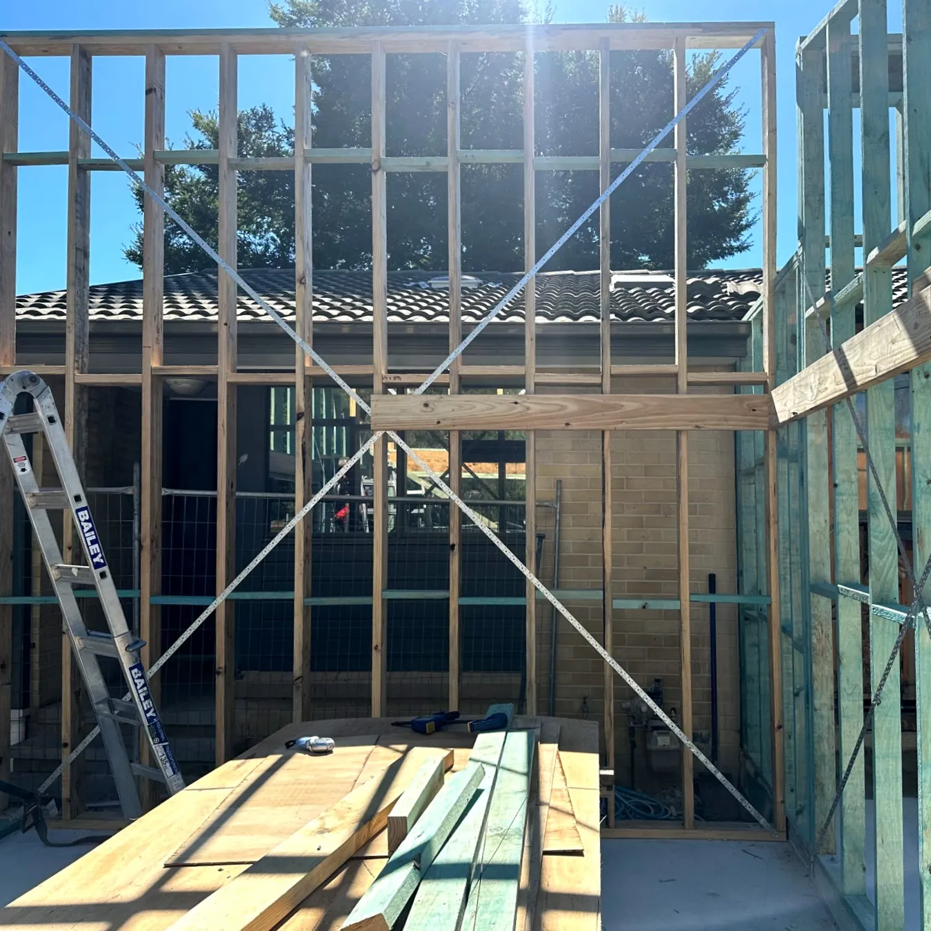 Newly erected timber framing