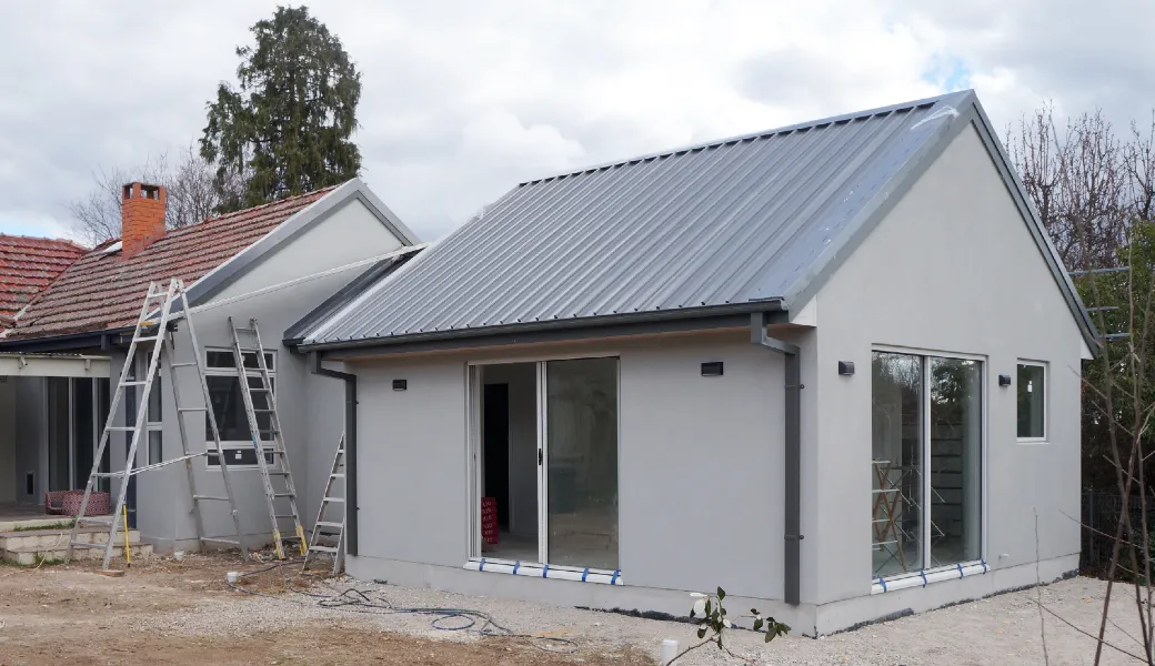 Construction site showing nearly completed extension