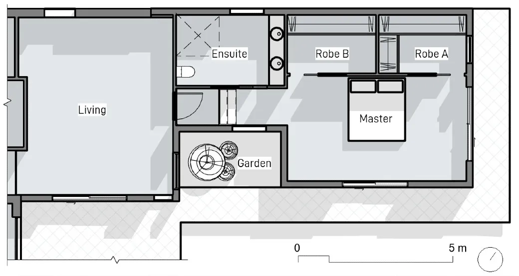 Floor plan showing living, ensuite, master and two walk-in robes