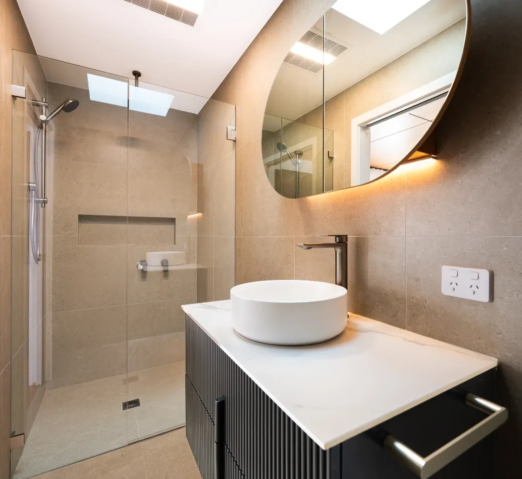 A new ensuite showing shower and vanity