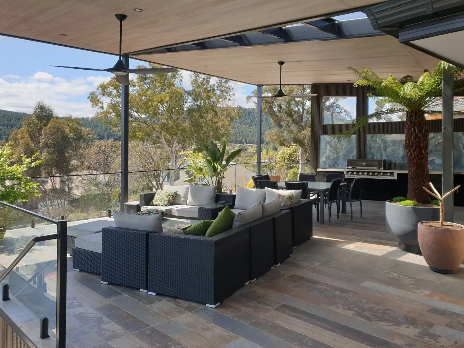 Newly completed deck and outdoor kitchen with stunning views