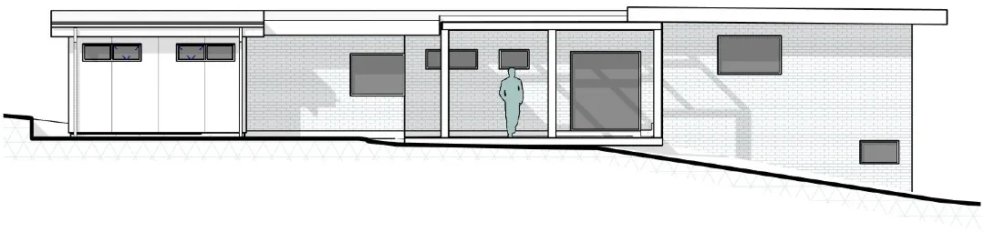 Drawing showing building elevation of a modernist house with flat roof