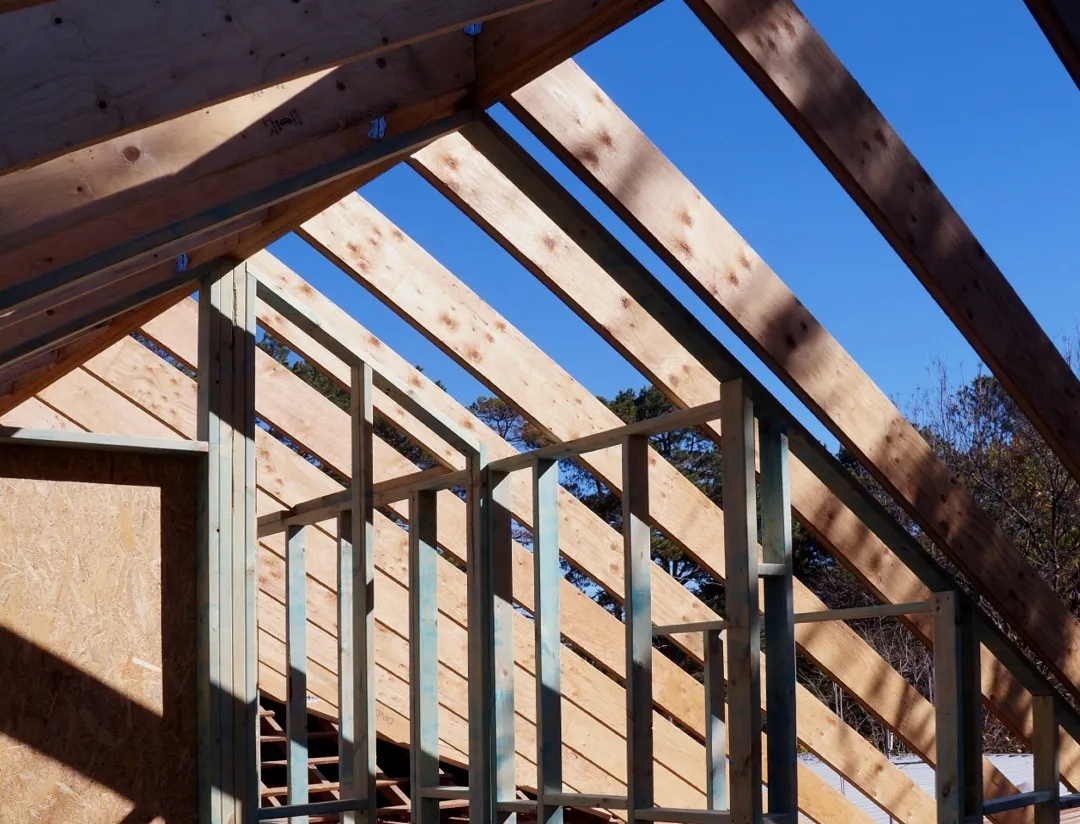 Attic space with roof framing installed