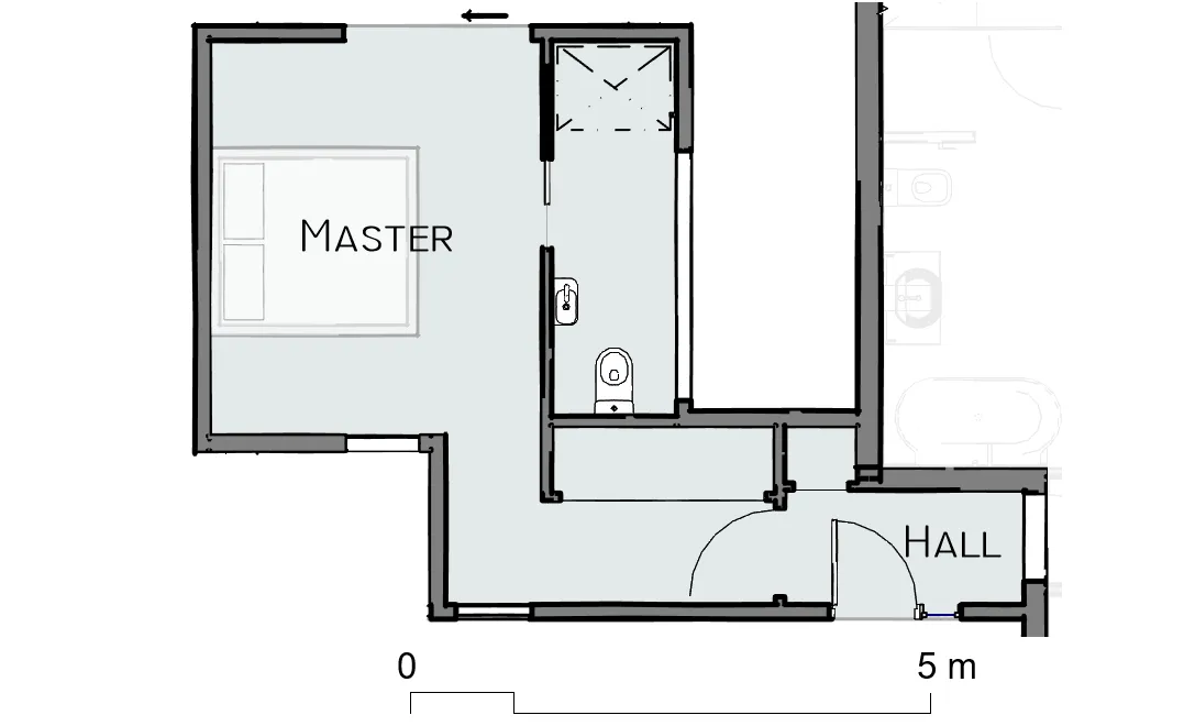 Sketch showing location of master, ensuite and hall